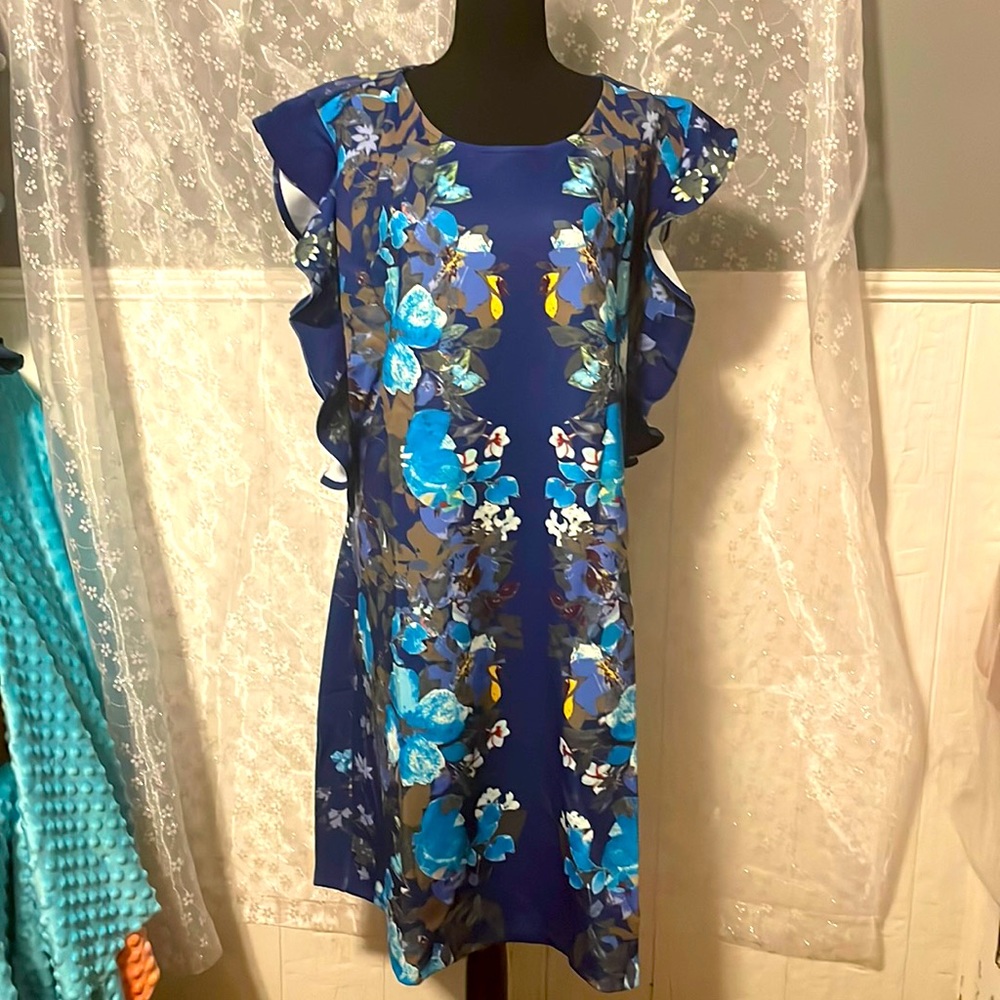 Marc Bouwer Blue Floral Print Dress NWOT
